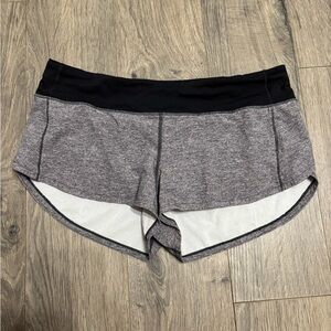 lululemon athletica Heather Gray speed up Shorts with Black Waistband 2.5 inch